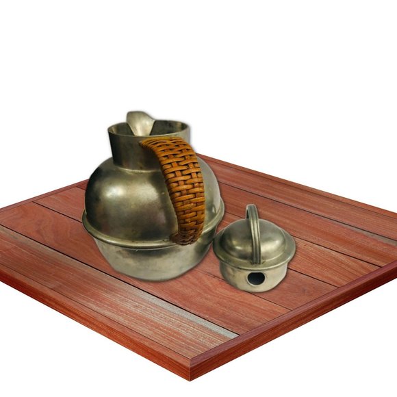 EAP Pewter Pitcher with Wicker Handle Teapot Size 10 oz BOHO Decor - Picture 2 of 4